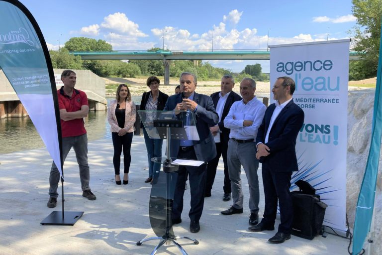 Inauguration de la nouvelle passe à poissons du seuil de Remoulins le 9 mai 2022. Temps de discours